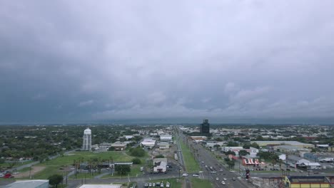 footage fly over mcallen texas downtown on a raining day