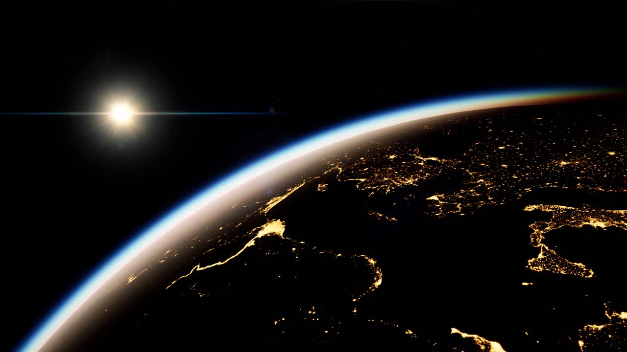 Space, Sun and planet Earth at Night