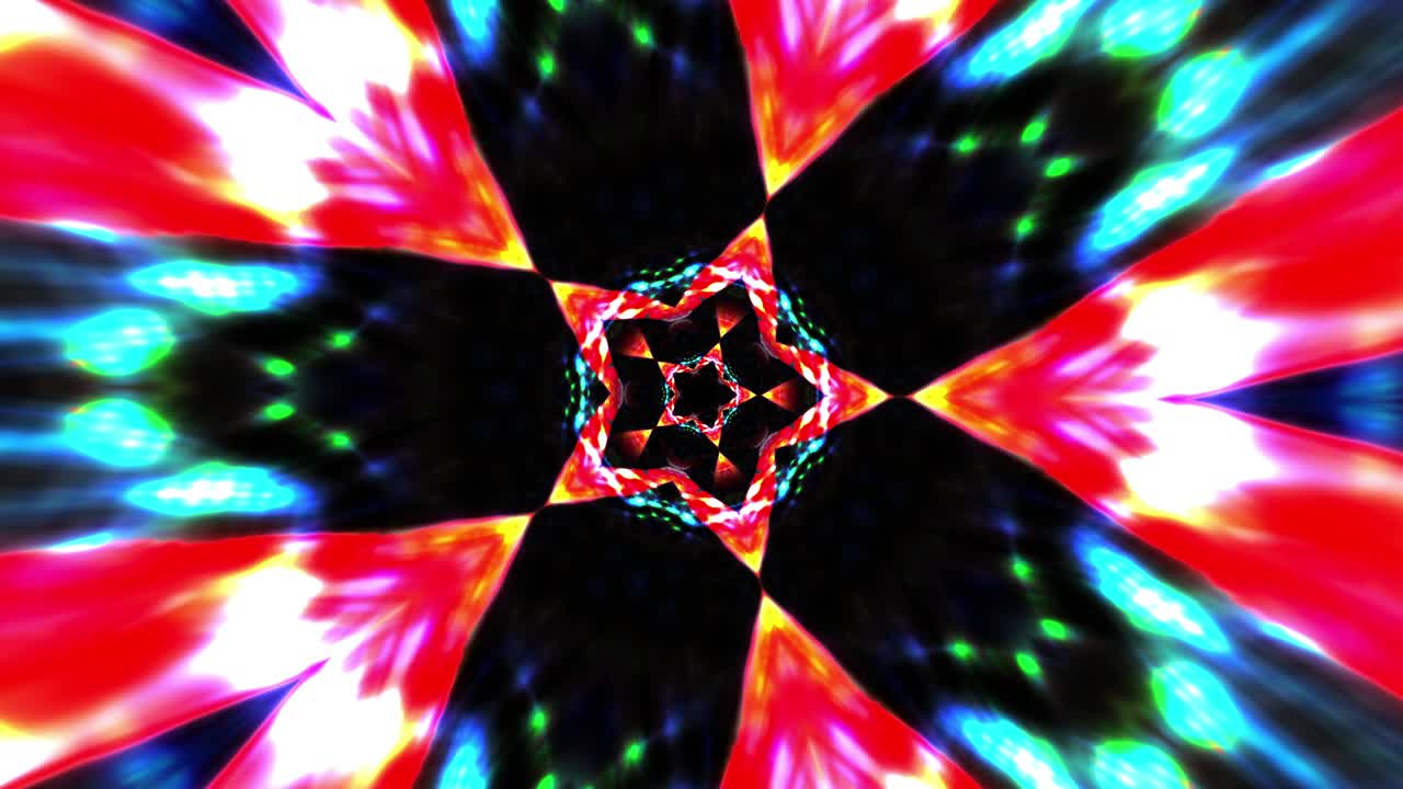Nekonečná mandala, hypnotická neonová světla, plynulá VJ smyčka. 4K 3D hudební video, nekonečné smyčkové vzory. Abstraktní barevná neonová moderní grafika, jasné výbuchy světla, kreativní pohyb pro VJ DJ hudební scénu