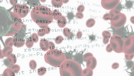 animación del procesamiento de datos sobre células de virus sobre un fondo blanco