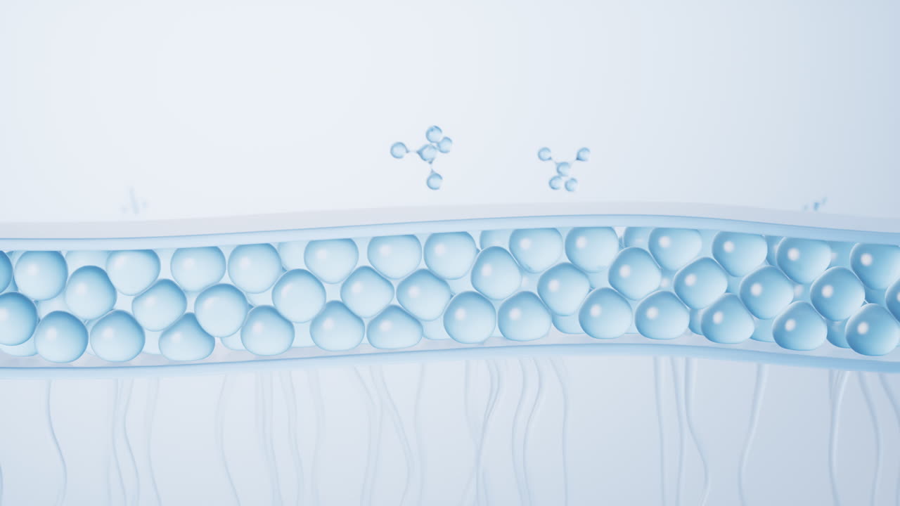 피부 세포 배경과 화장품 분자, 3d 렌더링