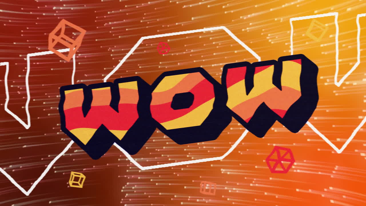 Animation of wow text over white trails