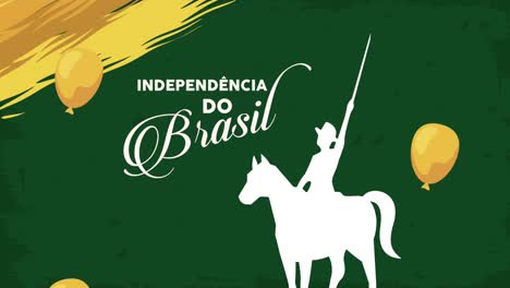 independence brazil lettering with warrior in horse and balloons