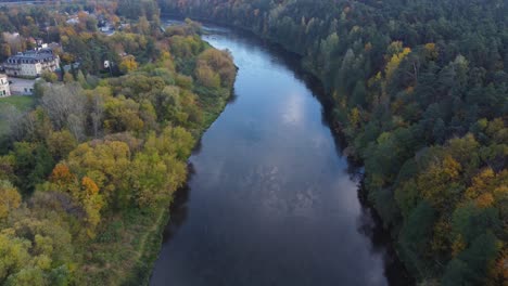 aerial vilnius city center revealing shot with autumn foliage