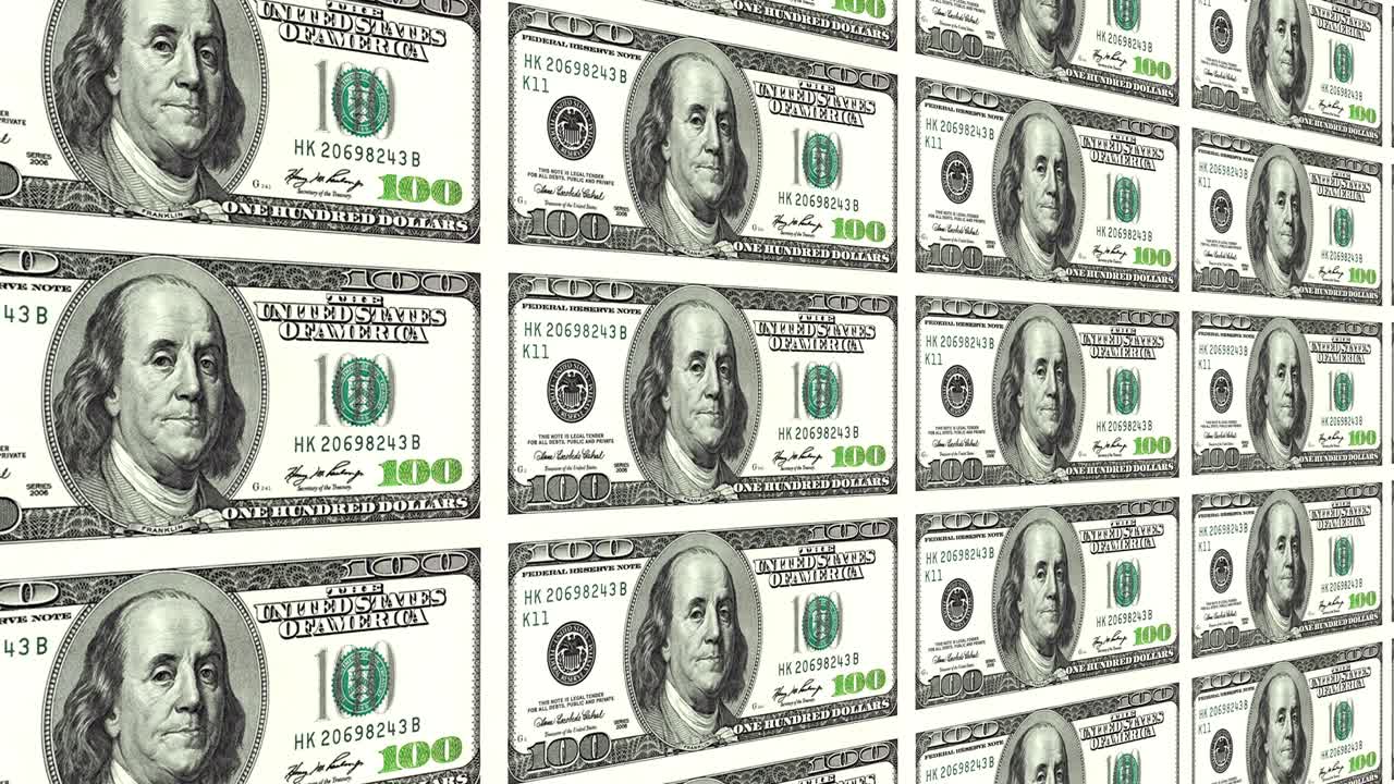 100달러 지폐는 멀리서 3d 관점에서 볼 수 있습니다.