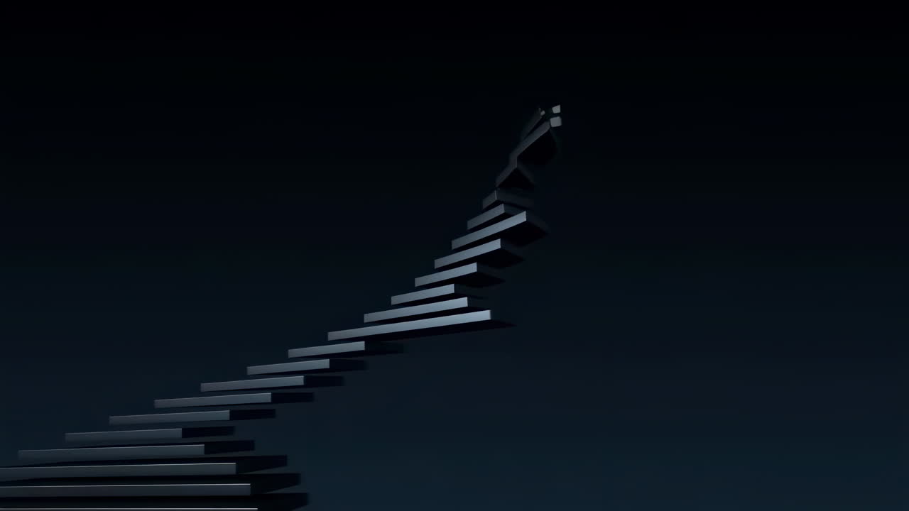 Abstract Metallic Staircase Twisting Upwards in Darkness