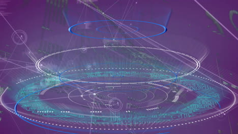 animación de la placa de circuitos informáticos y procesamiento de datos a través de la red