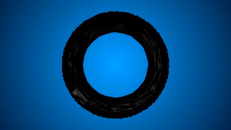 zwarte fractal torus draaiende naadloze lus 4k animatie video op blauwe achtergrond.