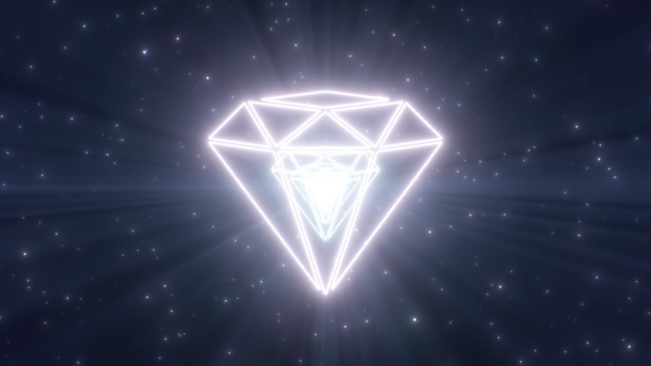 Shining Crystal Gemstone Diamond Gem Shape Outline Neon Lights Tunnel - 4K Seamless VJ Loop Motion Background Animation