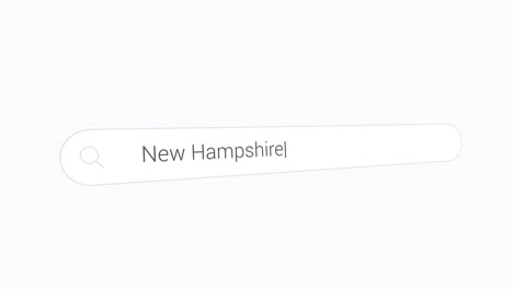 entering new hampshire in computer search bar - us state in new england. closeup shot