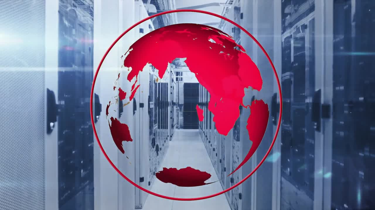 지구의 애니메이션과 컴퓨터 서버를 통한 데이터 처리