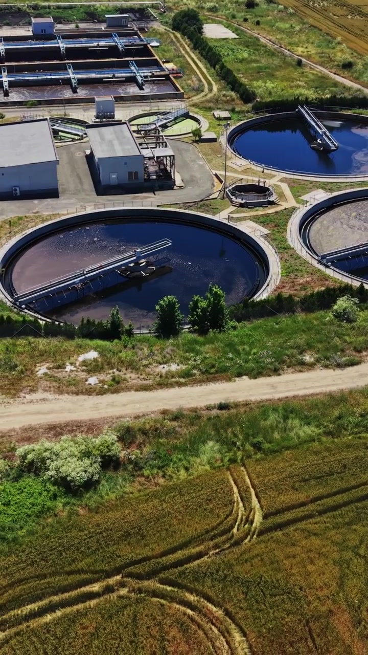 Water treatment facility processes waste in rural area during daytime