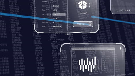 animation of digital transaction interface processing data over financial code background