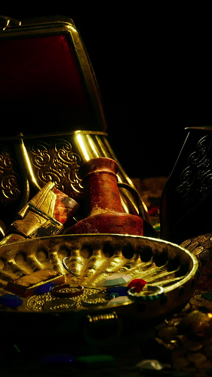 una colección de tesoros de oro y joyas