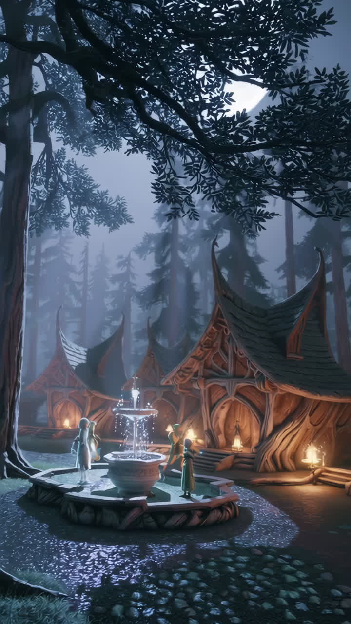 A Peaceful Elf Village at Night