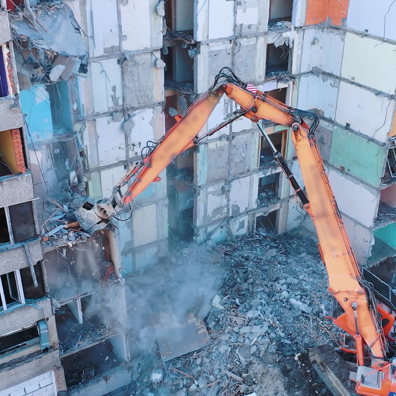 Natural disaster ruined building. Damaged earthquake disaster construction