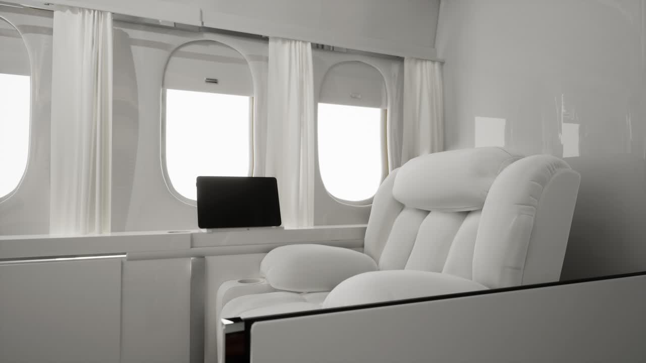 Interno lussuoso e minimalista di jet privato