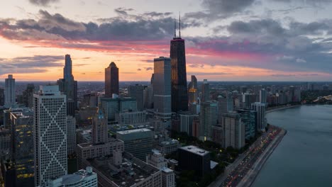 aerial hyperlapse of chicago sunset