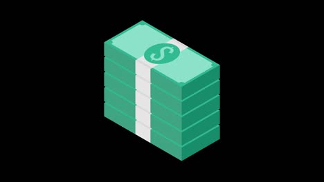 las pilas de dinero. animación de bucle isométrico en el canal alfa. resolución 4k.