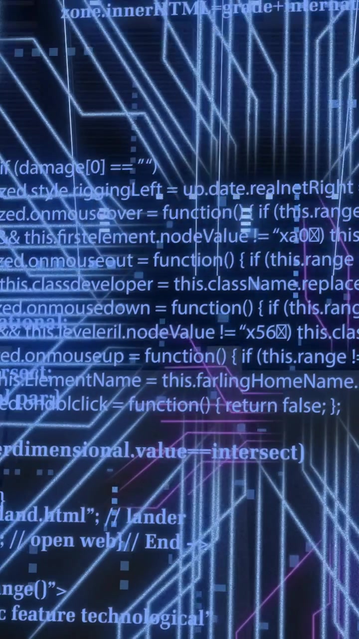 Animation of digital data processing and circuit board over computer servers