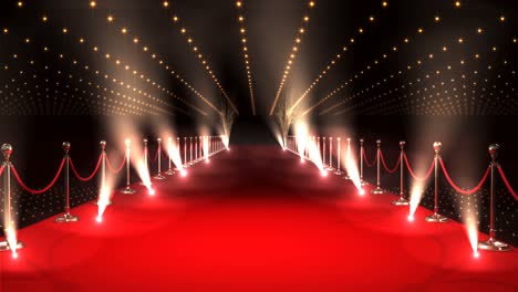 long red carpet with spotlights against red background