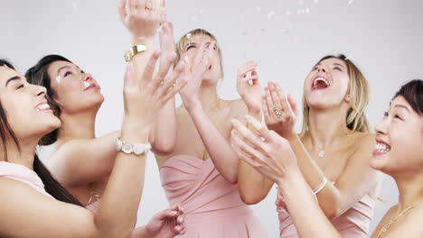 beautiful bridesmaids throwing confetti slow motion wedding photo booth series