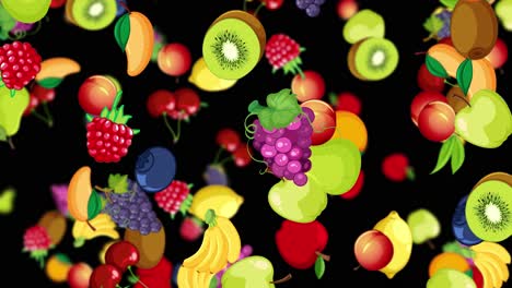 vibrant fruits cascade against a dark backdrop