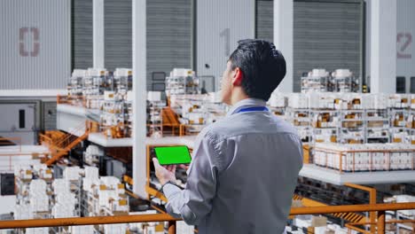 warehouse employee using smartphone