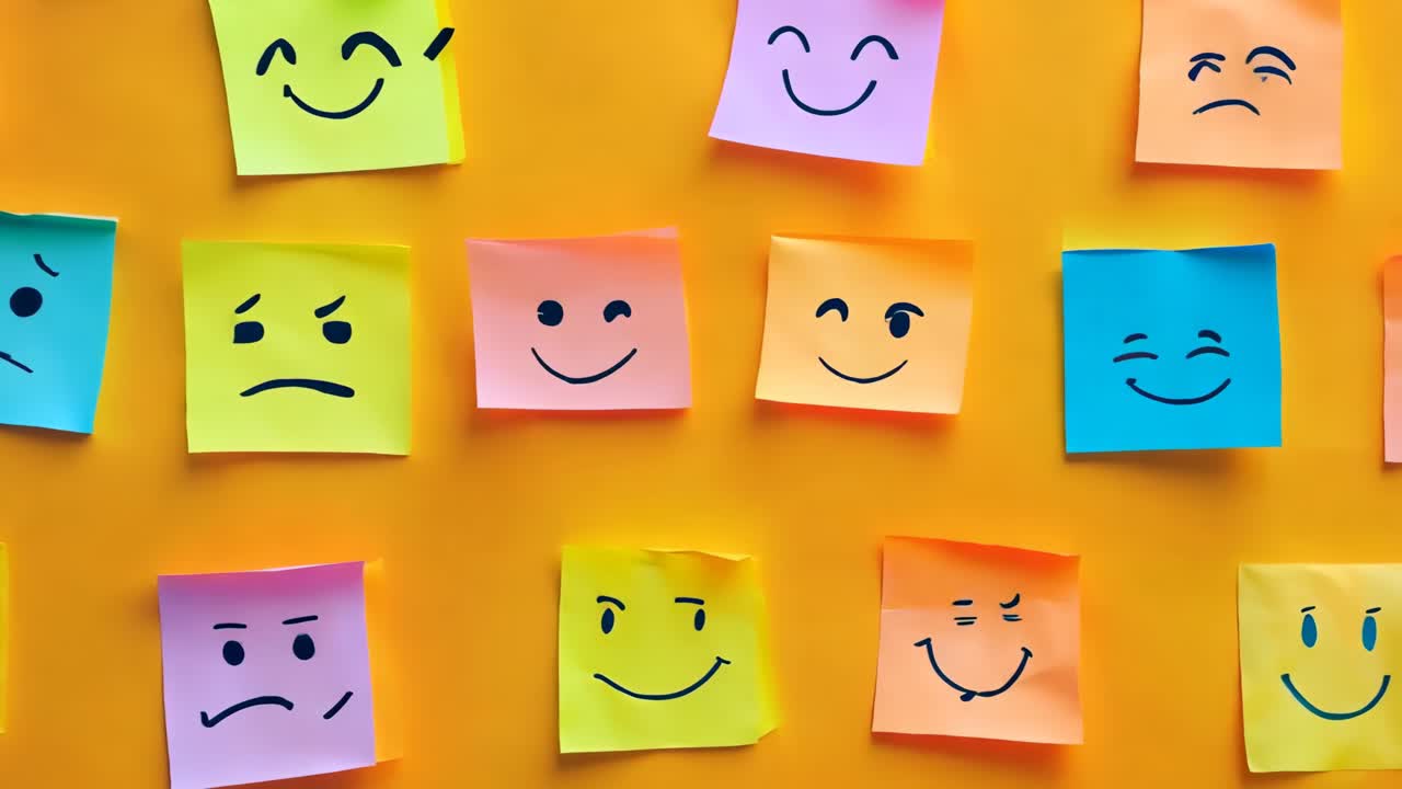 un montón de notas pegajosas con caras sonrientes en ellas