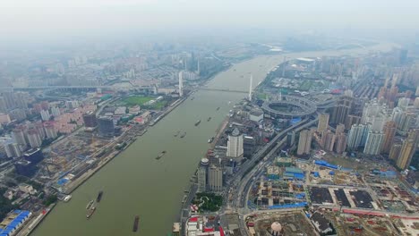 aerial view of the bund and shanghai skyline,shanghai.china.