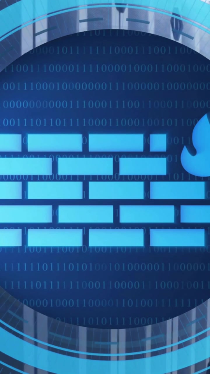 Animation of circular scanner processing firewall data over server room