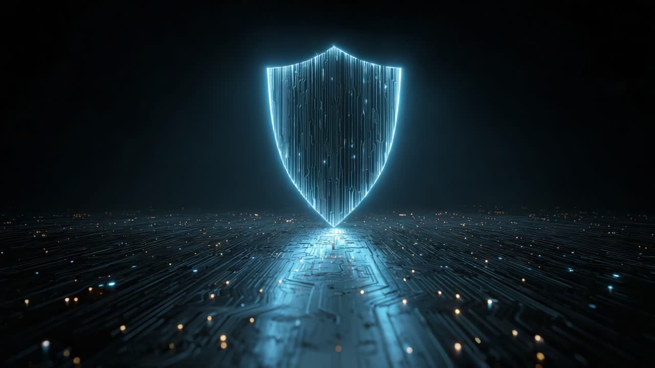 A Stunning Digital Shield Glows Ethereally Against a Dark Background, Symbolizing Protection and Cybersecurity in a Futuristic World of Technology