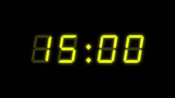 Yellow digital clockface with 4 digits. 30 seconds digital countdown timer. Glowing yellow digits on black background. Retro digital alarm clock animation element, digital clock on keyable background