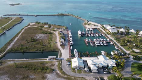 aerial view of luxury marina in tropical island paradise