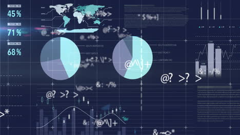 animation of statistics and data processing on black background