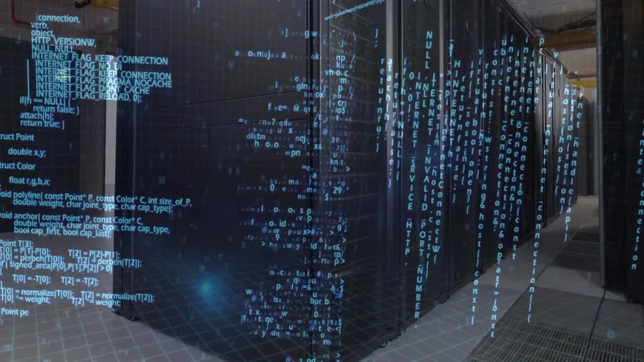 Composite video of data processing against computer server room