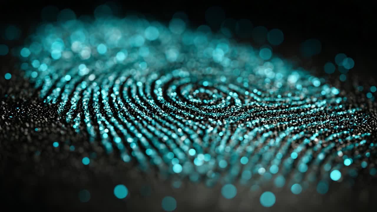 Intricate Patterns of a Teal Fingerprint: A Captivating Close-Up Exploration of Unique Textures and Flawless Detail in Digital Representation