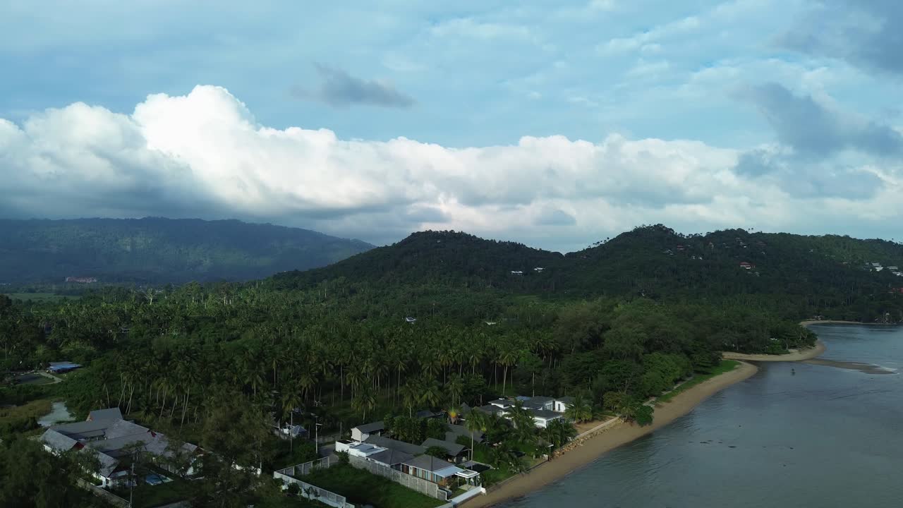 Ko Samui island Gulf of Thailand holiday destination, aerial drone beach hotel resort