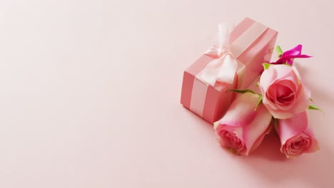 Video-of-pink-roses-and-box-with-copy-space-on-pink-background