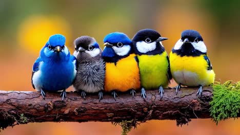 a group of colorful birds sitting on a branch