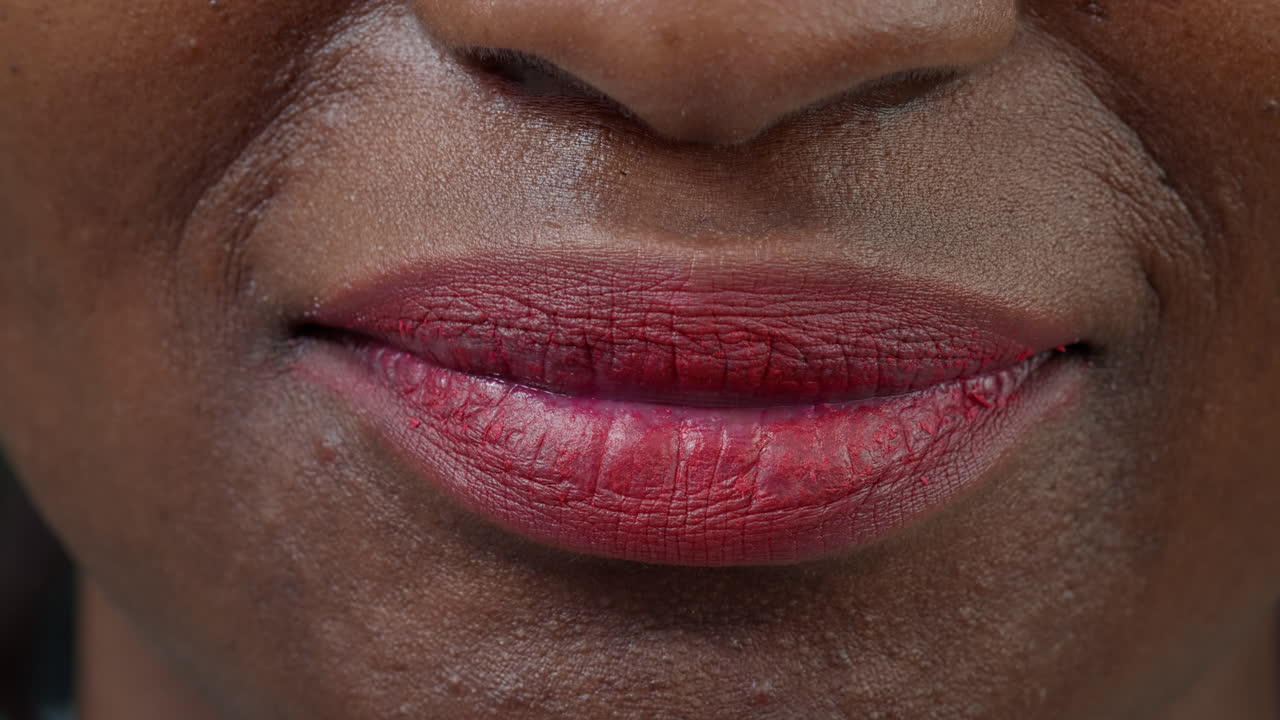 Macro shot of young woman smiling in front of camera