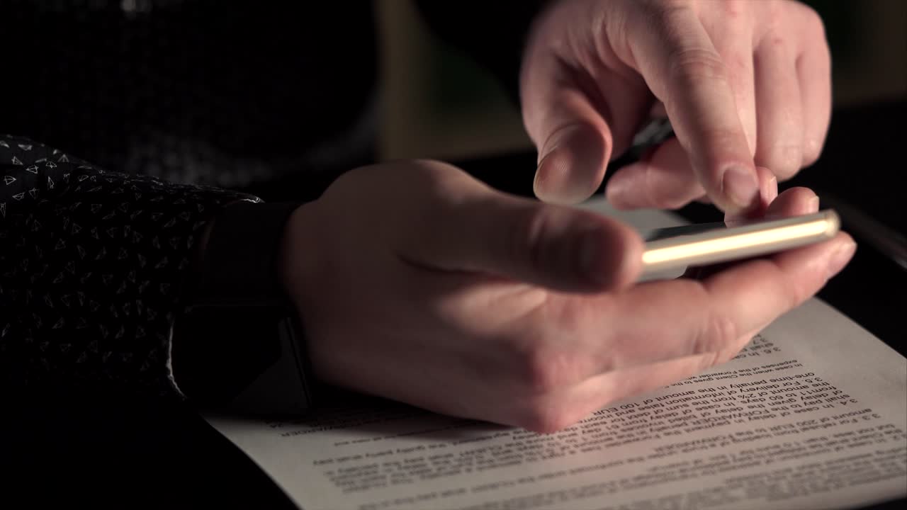 persona que revisa un documento en un teléfono inteligente