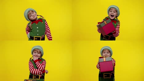 Niña-Vestida-De-Duende-Navideño-Y-Disfraz-De-Ayudante-De-Papá-Noel-Recibiendo-Una-Caja-De-Regalo.-Felices-Vacaciones-De-Año-Nuevo