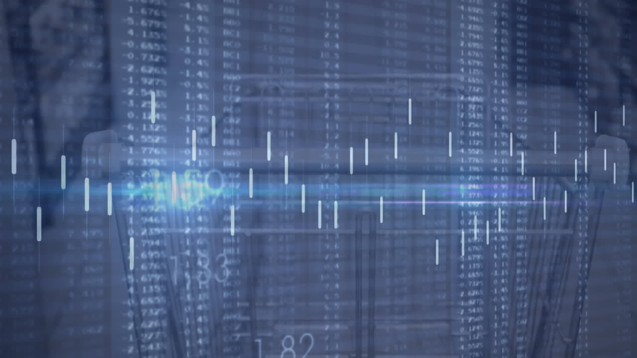 추상적인 배경에 선과 렌즈 플레어를 가진 이진 코드의 애니메이션