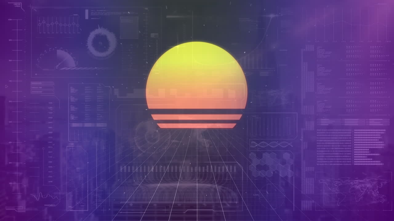 Animation of sunset drawing against technological board
