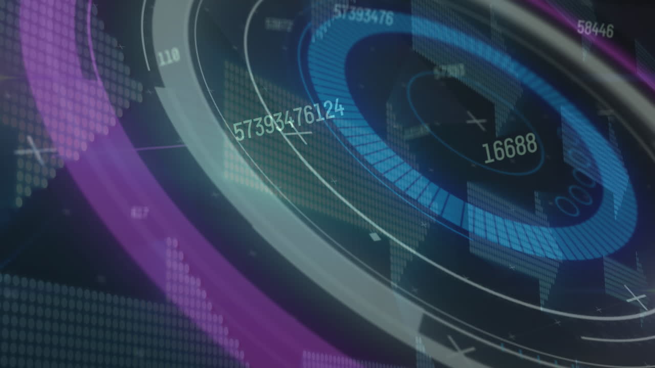 디지털 화살표 위에서 숫자가 바뀌고 범위가 스캔되는 애니메이션