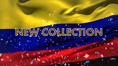 nueva colección de animación de texto sobre coloridos confeti y bandera de colombia