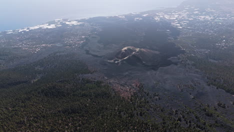 aerial view of extinct cumbre vieja volcano, la palma landscape