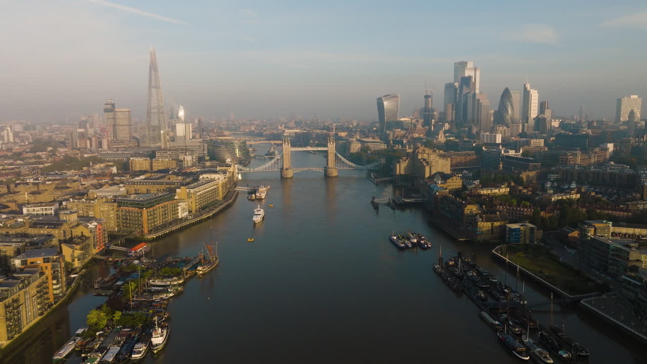 London Cityscape from Above, Featuring Tower Bridge and River Thames