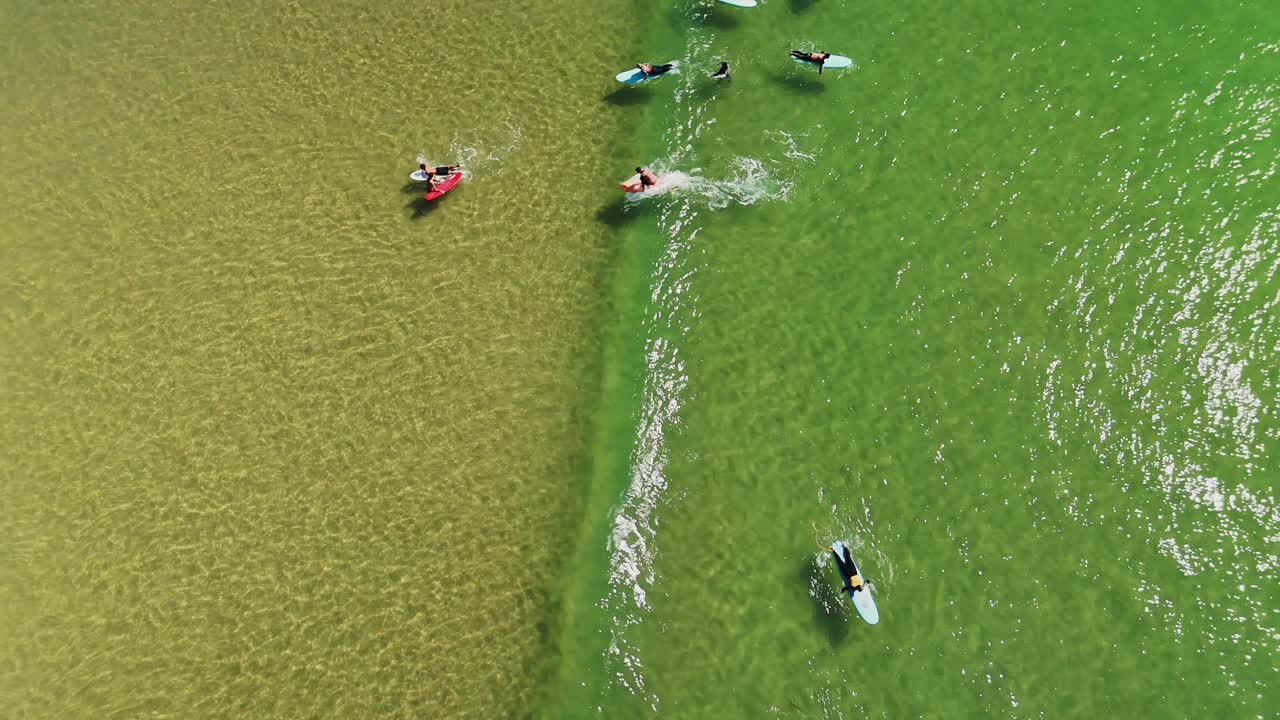 Aerial Views of Surfers and Waves